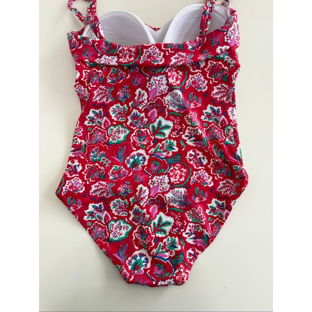 Vtg Manuel Canovas Red Combo Floral Formed Cup One Piece Swimsuit Size 8/10 - Picture 4 of 7